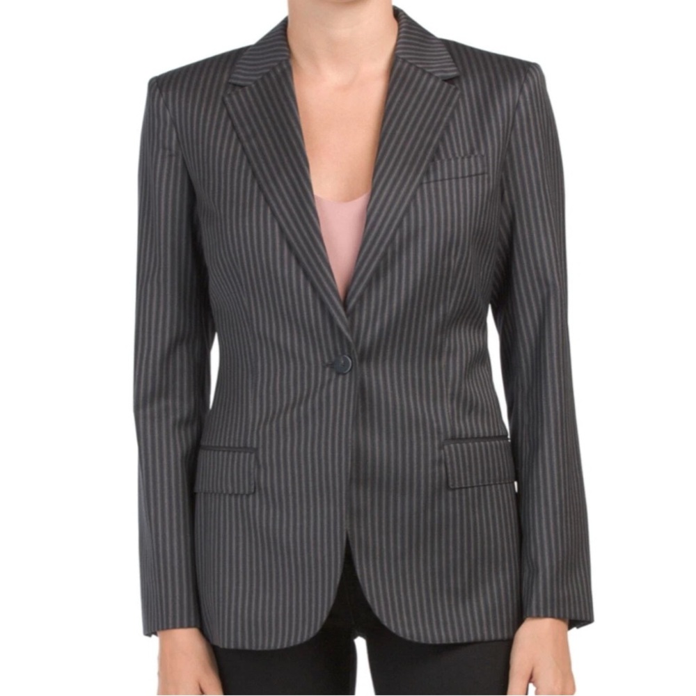 Theory Black Striped Blazer Size 2, etiennette B Fairfield Knit viscose Blend, S
